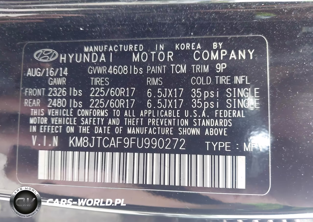 2015 Hyundai Tucson Gls VIN:KM8JTCAF9FU990272 - 9