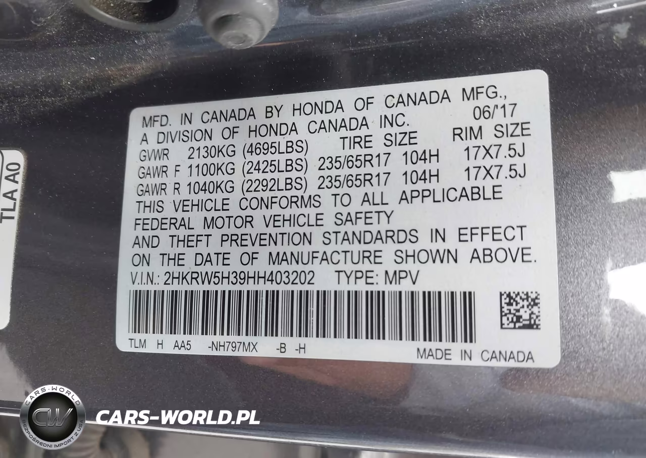 2017 Honda Cr-V Lx VIN:2HKRW5H39HH403202 - 9