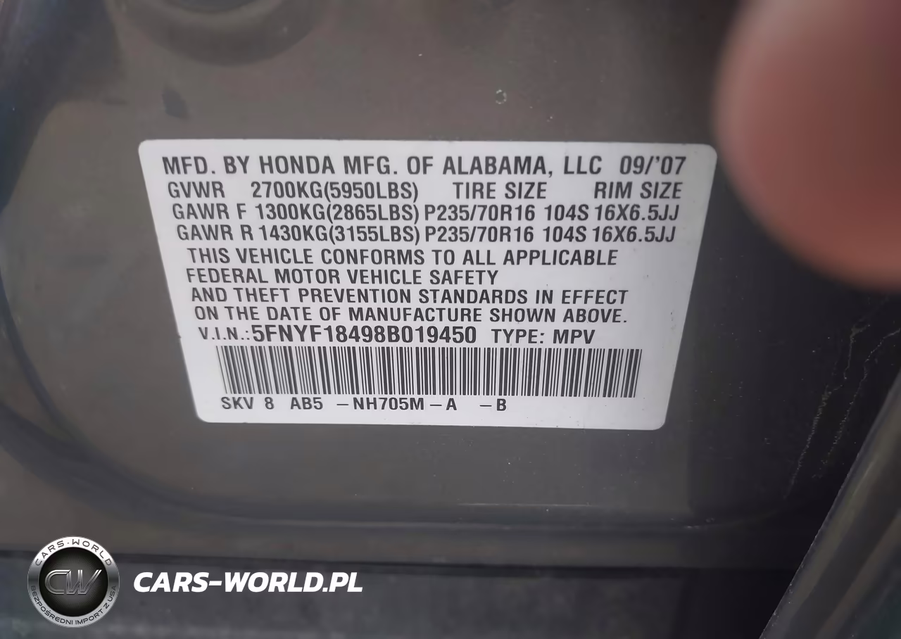 2008 Honda Pilot Ex VIN:5FNYF18498B019450 - 9