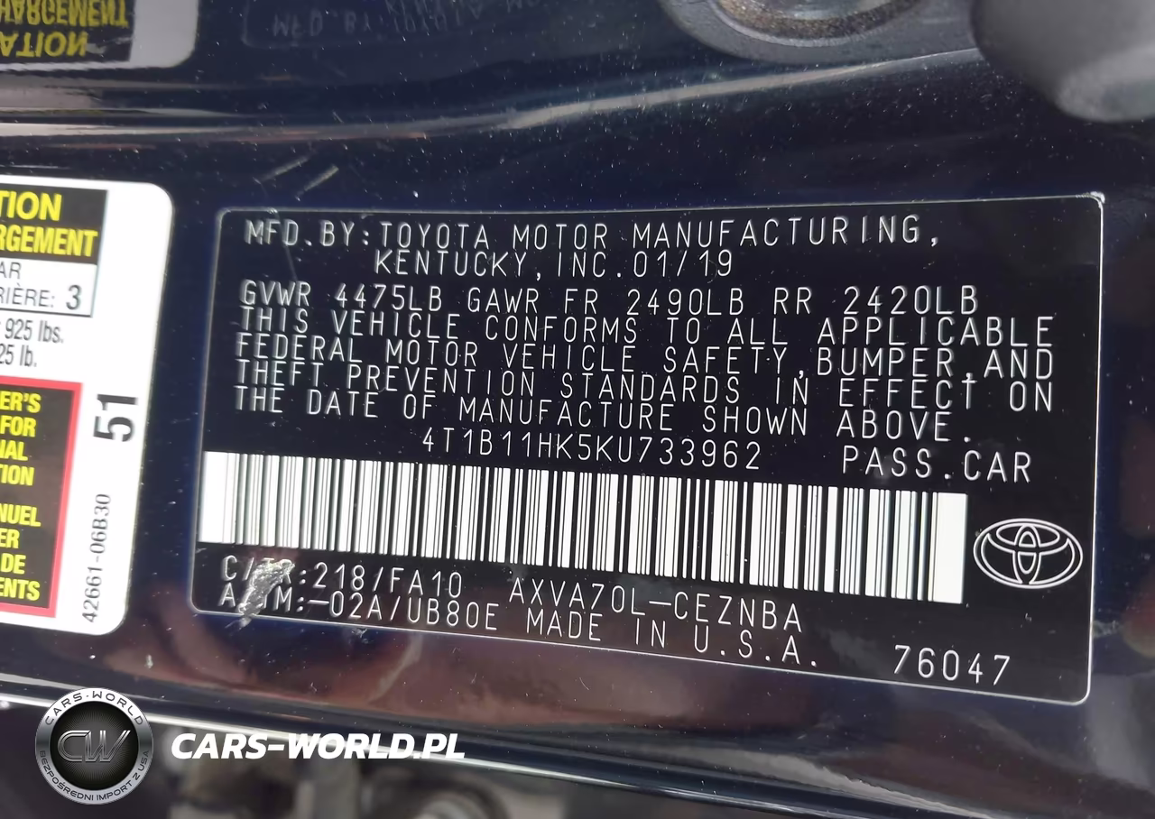 2019 Toyota Camry Le VIN:4T1B11HK5KU733962 - 9