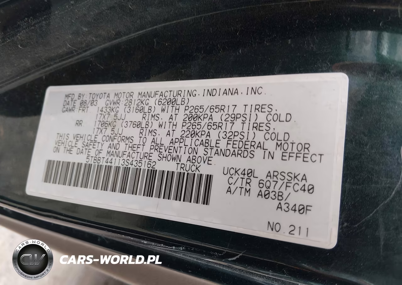 2003 Toyota Tundra Sr5 V8 VIN:5TBBT44113S435162 - 9