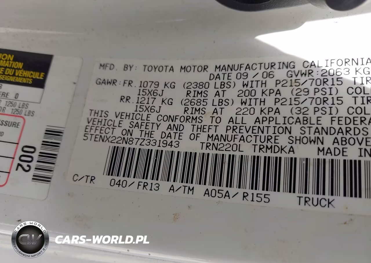 2007 Toyota Tacoma VIN:5TENX22N87Z331943 - 9