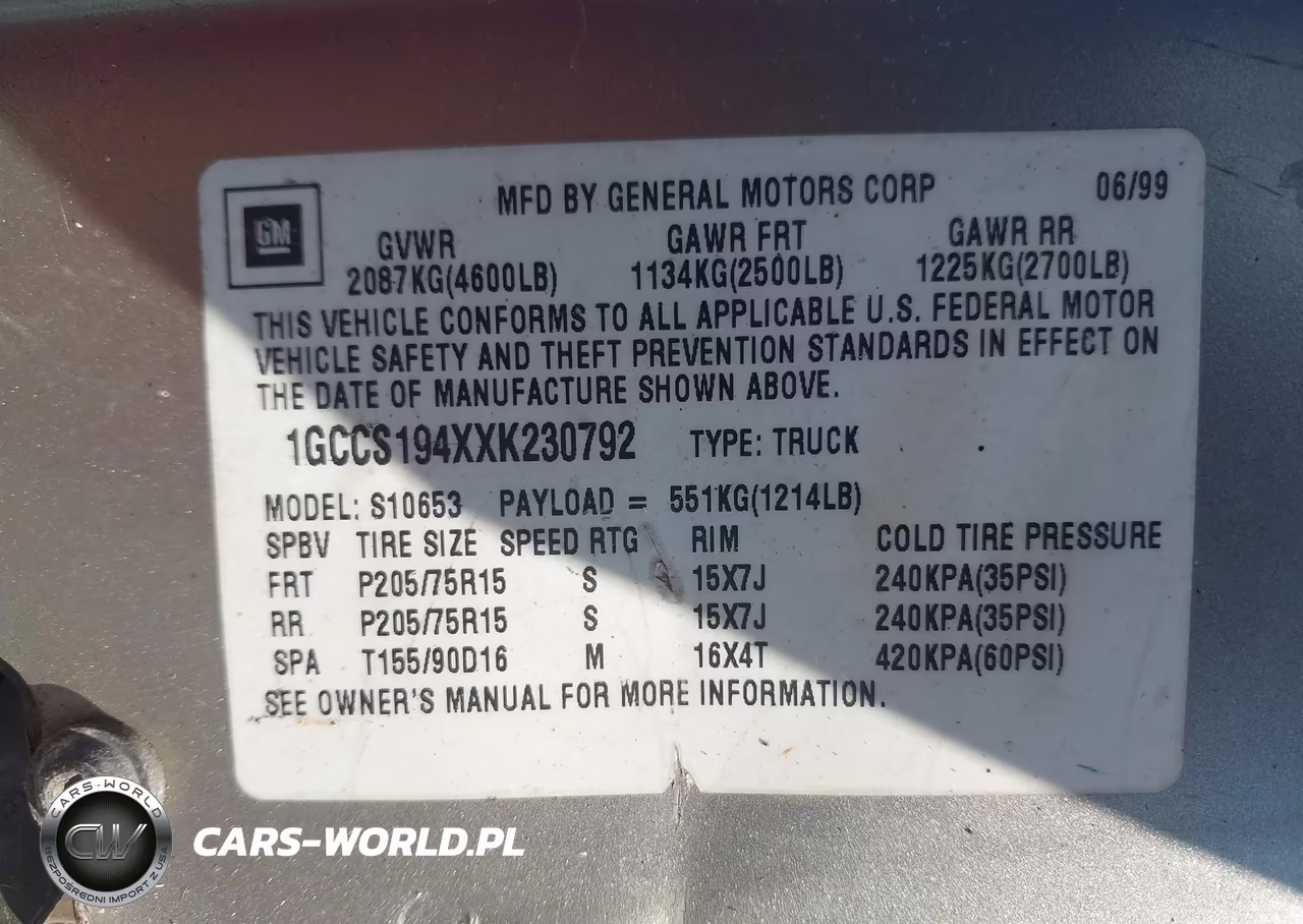 1999 Chevrolet S-10 Ls VIN:1GCCS194XXK230792 - 9