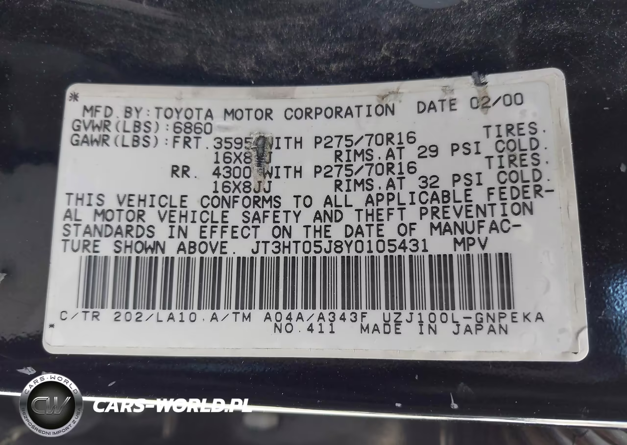 2000 Toyota Land Cruiser VIN:JT3HT05J8Y0105431 - 9