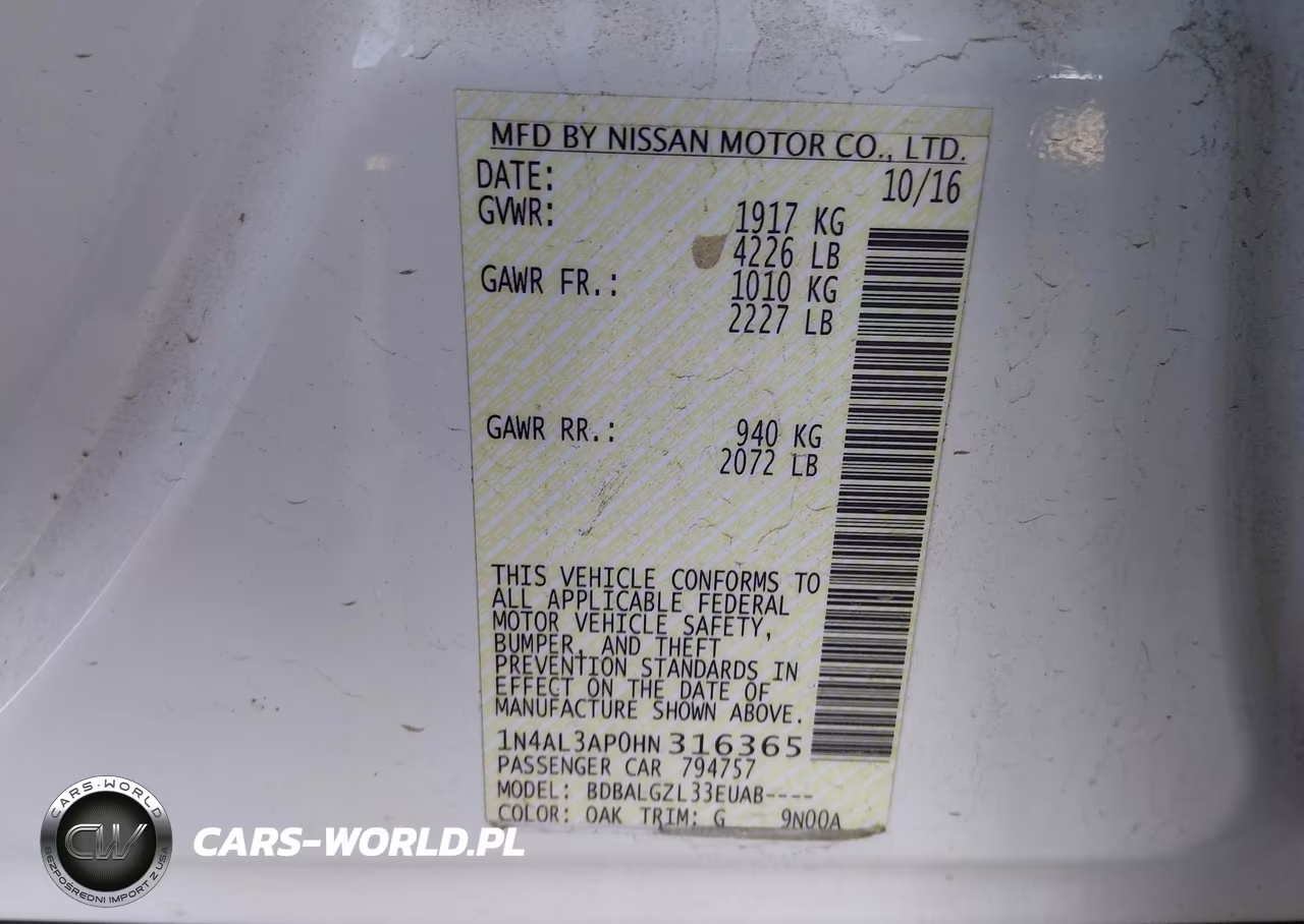 2017 Nissan Altima 2.5-2.5 S-2.5 Sl-2.5 Sr-2.5 Sv VIN:1N4AL3AP0HN316365 - 9