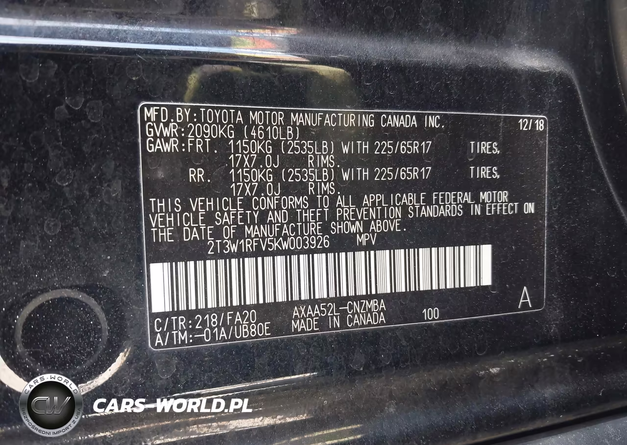 2019 Toyota Rav4 Xle VIN:2T3W1RFV5KW003926 - 9