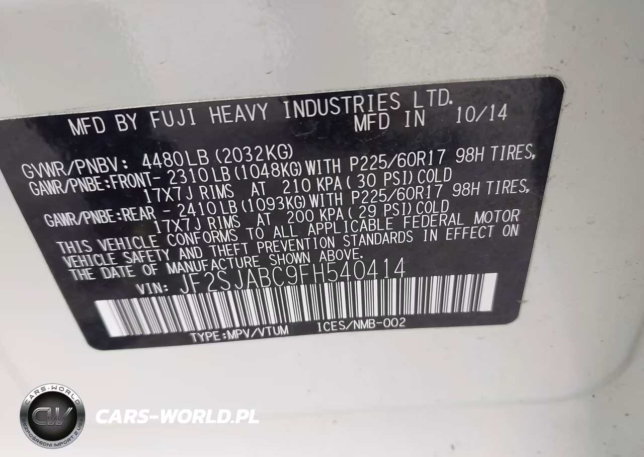 2015 Subaru Forester 2.5I VIN:JF2SJABC9FH540414 - 9