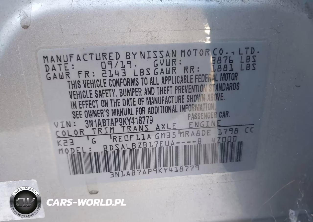 2019 Nissan Sentra S VIN:3N1AB7AP9KY418779 - 9
