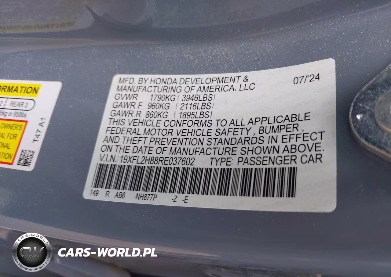 2024 Honda Civic Sport VIN:19XFL2H88RE037602 - 9