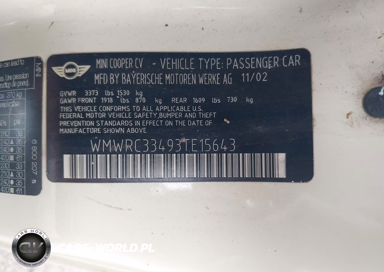 2003 Mini Cooper VIN:WMWRC33493TE15643 - 9