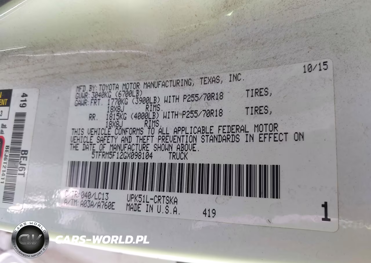 2016 Toyota Tundra Sr 4.6L V8 VIN:5TFRM5F12GX098104 - 9