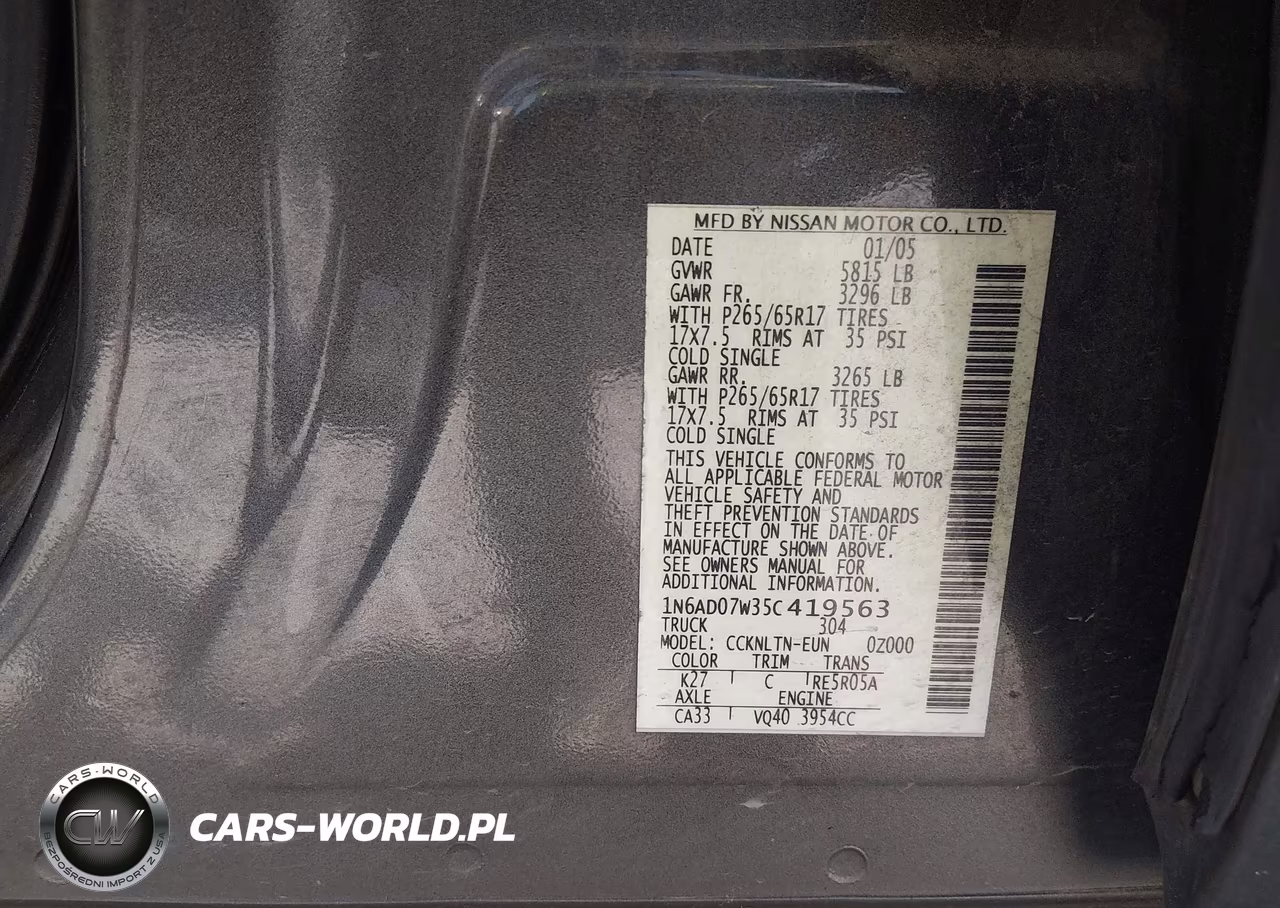 2005 Nissan Frontier 4Wd Le VIN:1N6AD07W35C419563 - 9