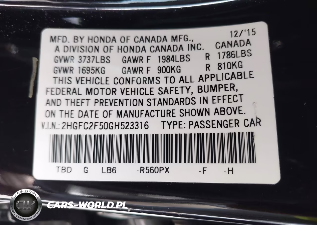 2016 Honda Civic Lx VIN:2HGFC2F50GH523316 - 9