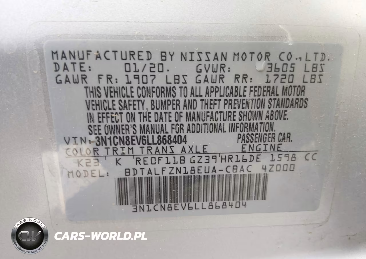 2020 Nissan Versa Sv Xtronic Cvt VIN:3N1CN8EV6LL868404 - 9