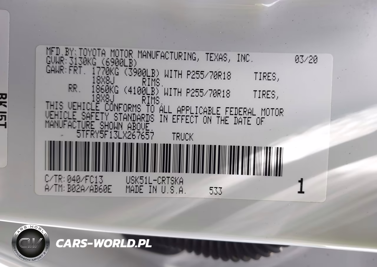 2020 Toyota Tundra Sr5 VIN:5TFRY5F13LX267657 - 9