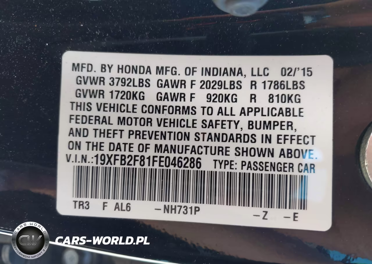 2015 Honda Civic Ex VIN:19XFB2F81FE046286 - 9