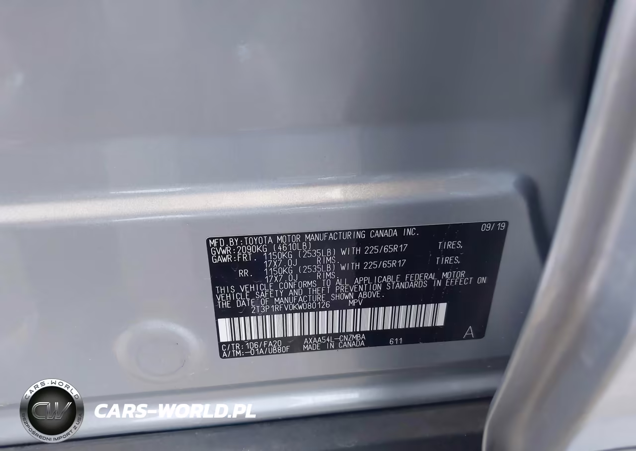 2019 Toyota Rav4 Xle VIN:2T3P1RFV0KW080126 - 9