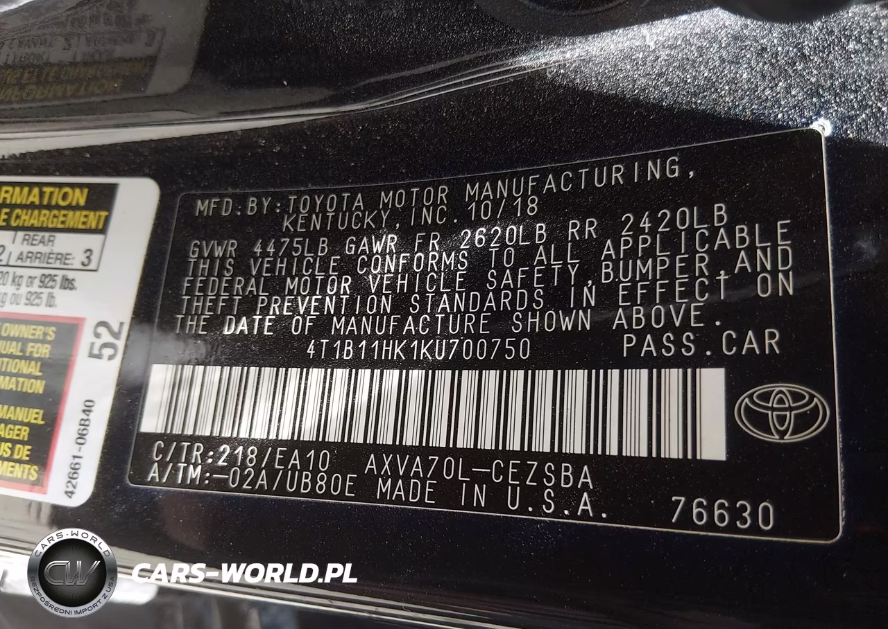 2019 Toyota Camry Se VIN:4T1B11HK1KU700750 - 9