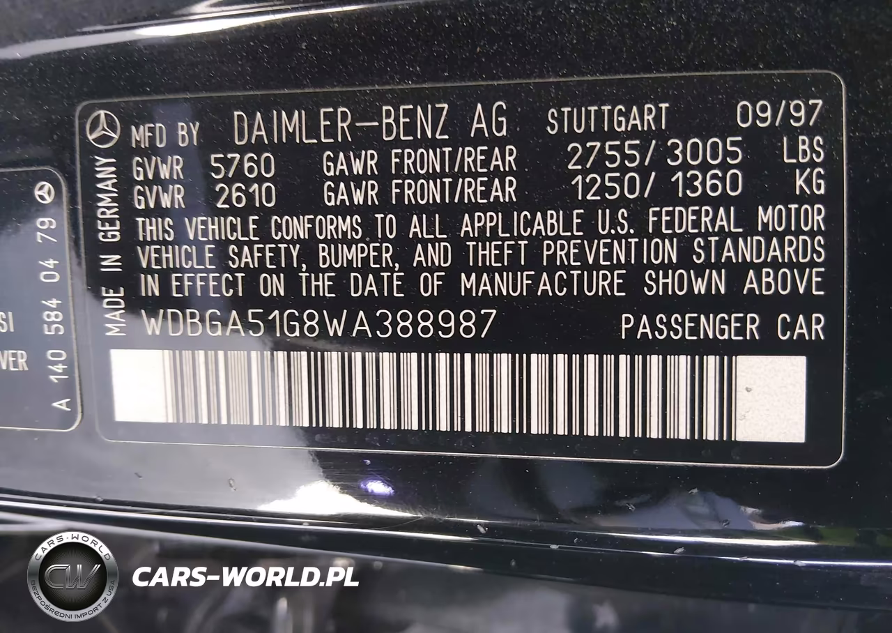 1998 Mercedes-Benz S 500 VIN:WDBGA51G8WA388987 - 9