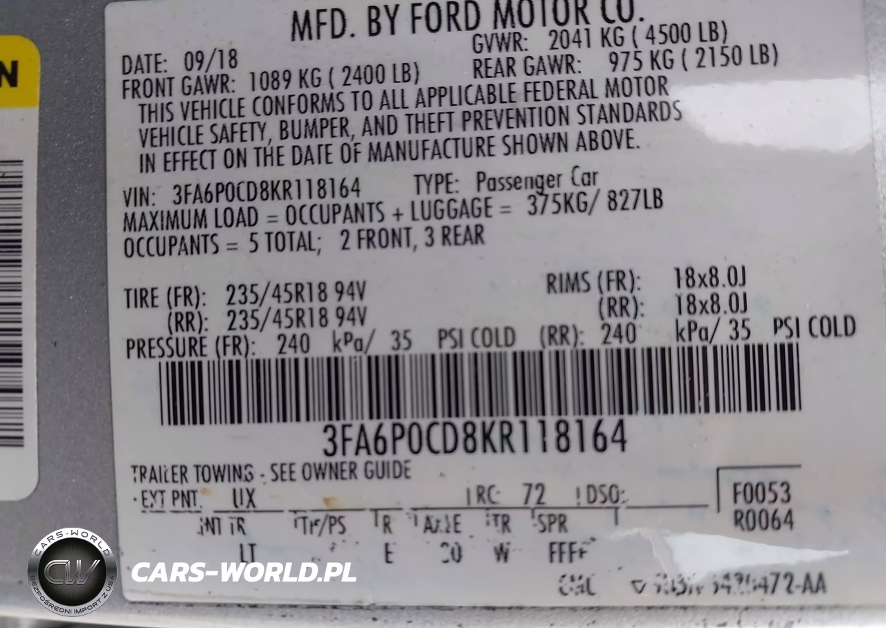 2019 Ford Fusion Sel VIN:3FA6P0CD8KR118164 - 9