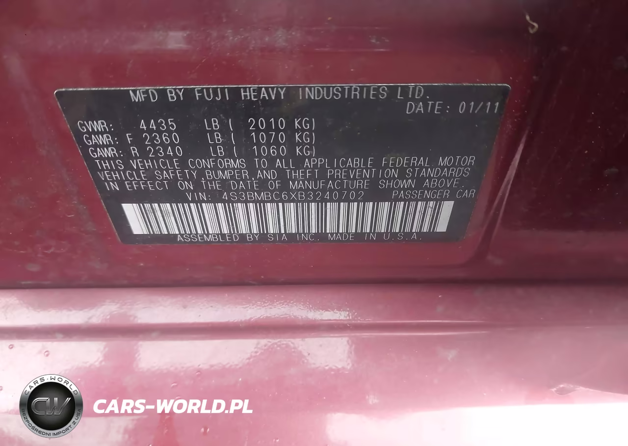 2011 Subaru Legacy 2.5I Premium VIN:4S3BMBC6XB3240702 - 9