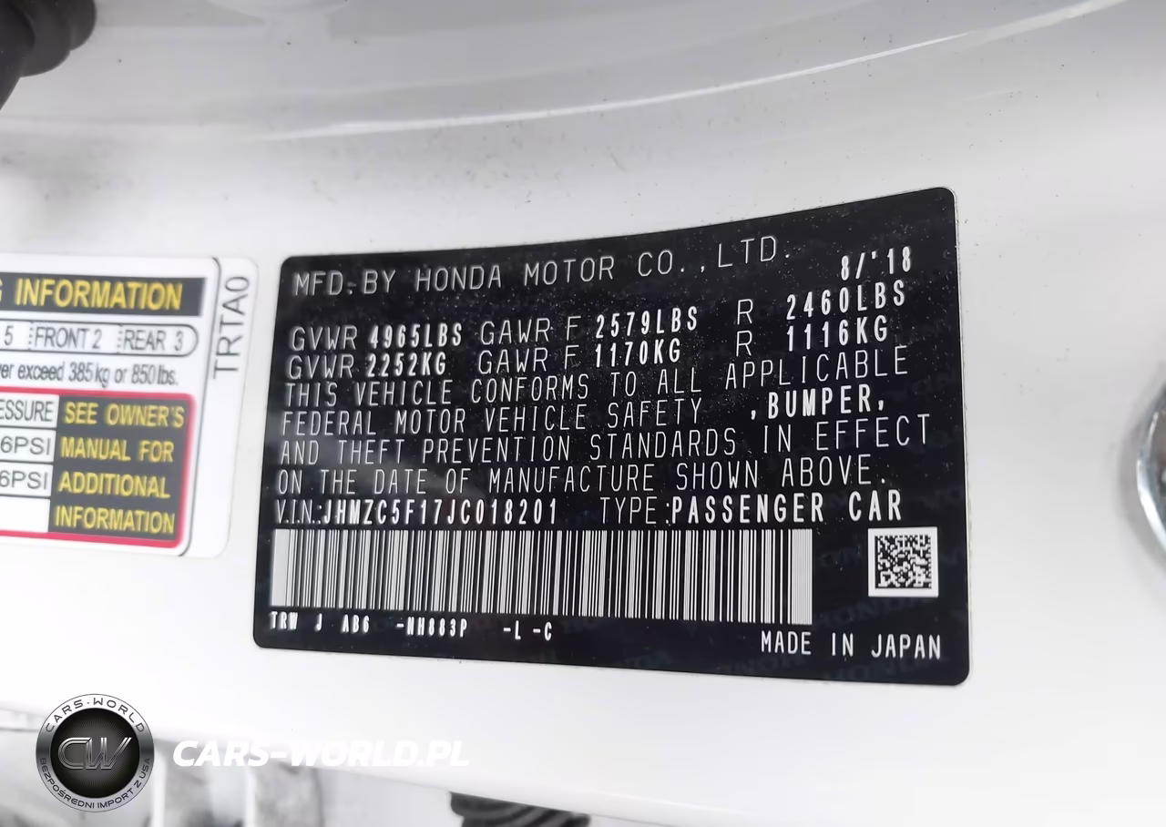 2018 Honda Clarity Plug-In Hybrid VIN:JHMZC5F17JC018201 - 9