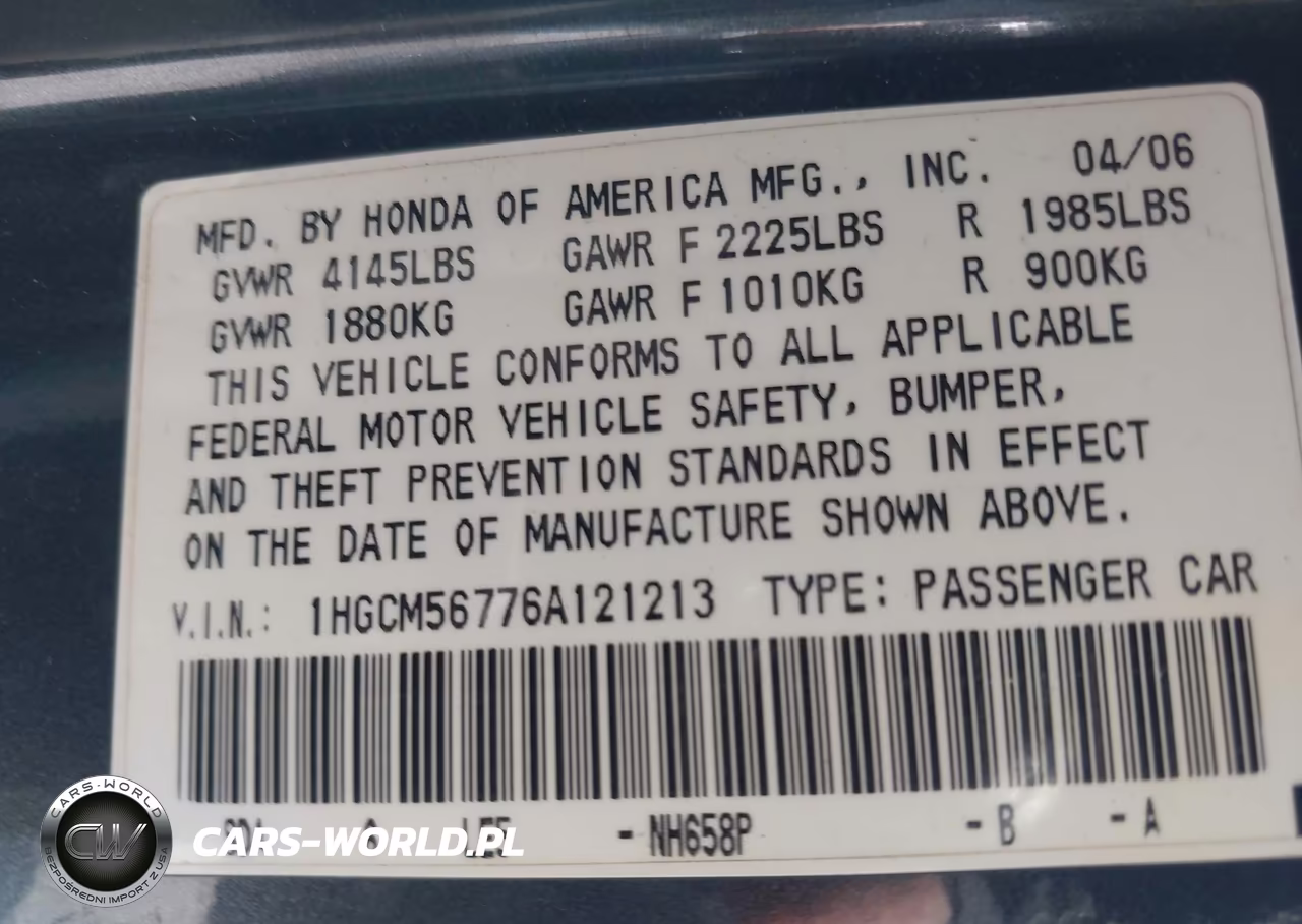 2006 Honda Accord 2.4 Ex VIN:1HGCM56776A121213 - 9