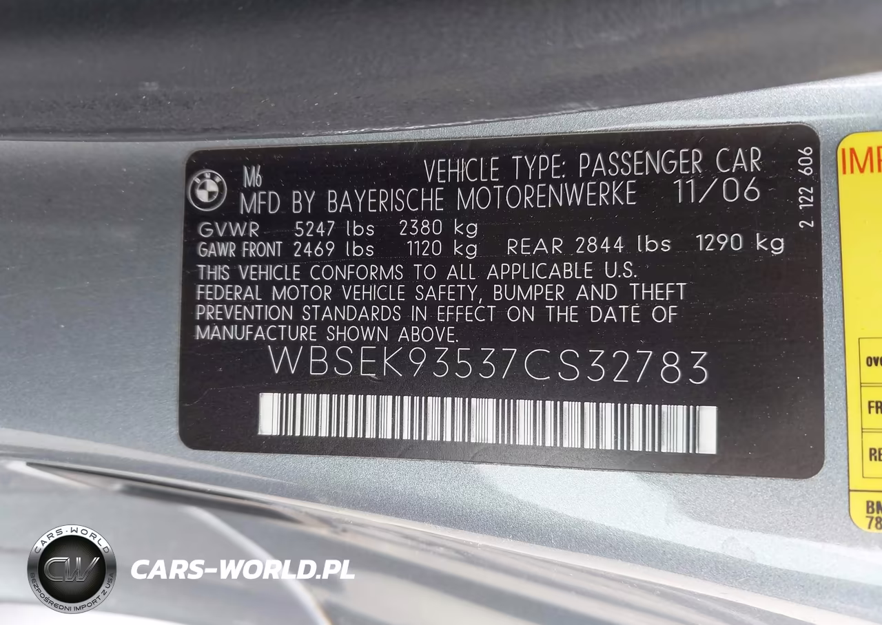 2007 BMW M6 VIN:WBSEK93537CS32783 - 9