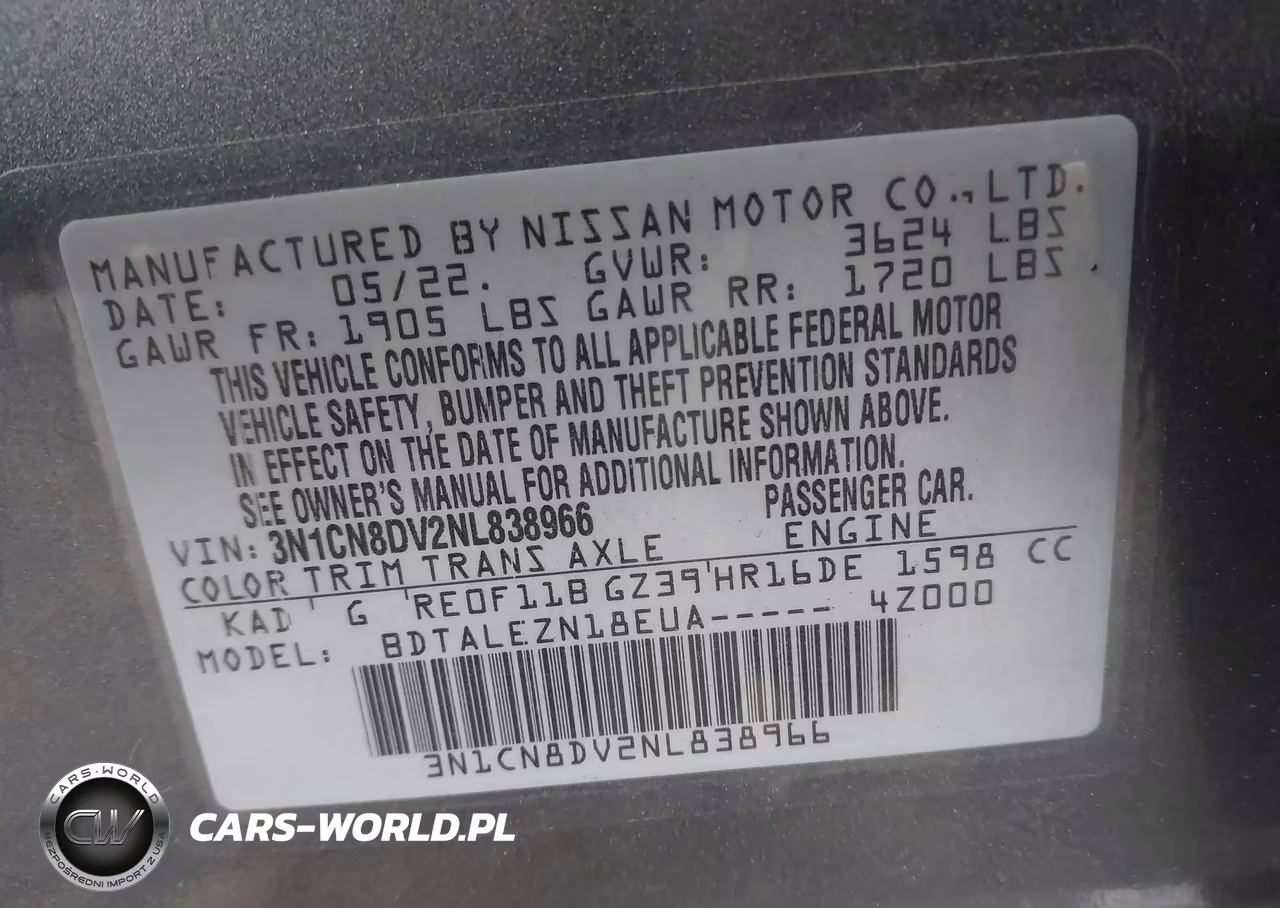 2022 Nissan Versa 1.6 S Xtronic Cvt VIN:3N1CN8DV2NL838966 - 9
