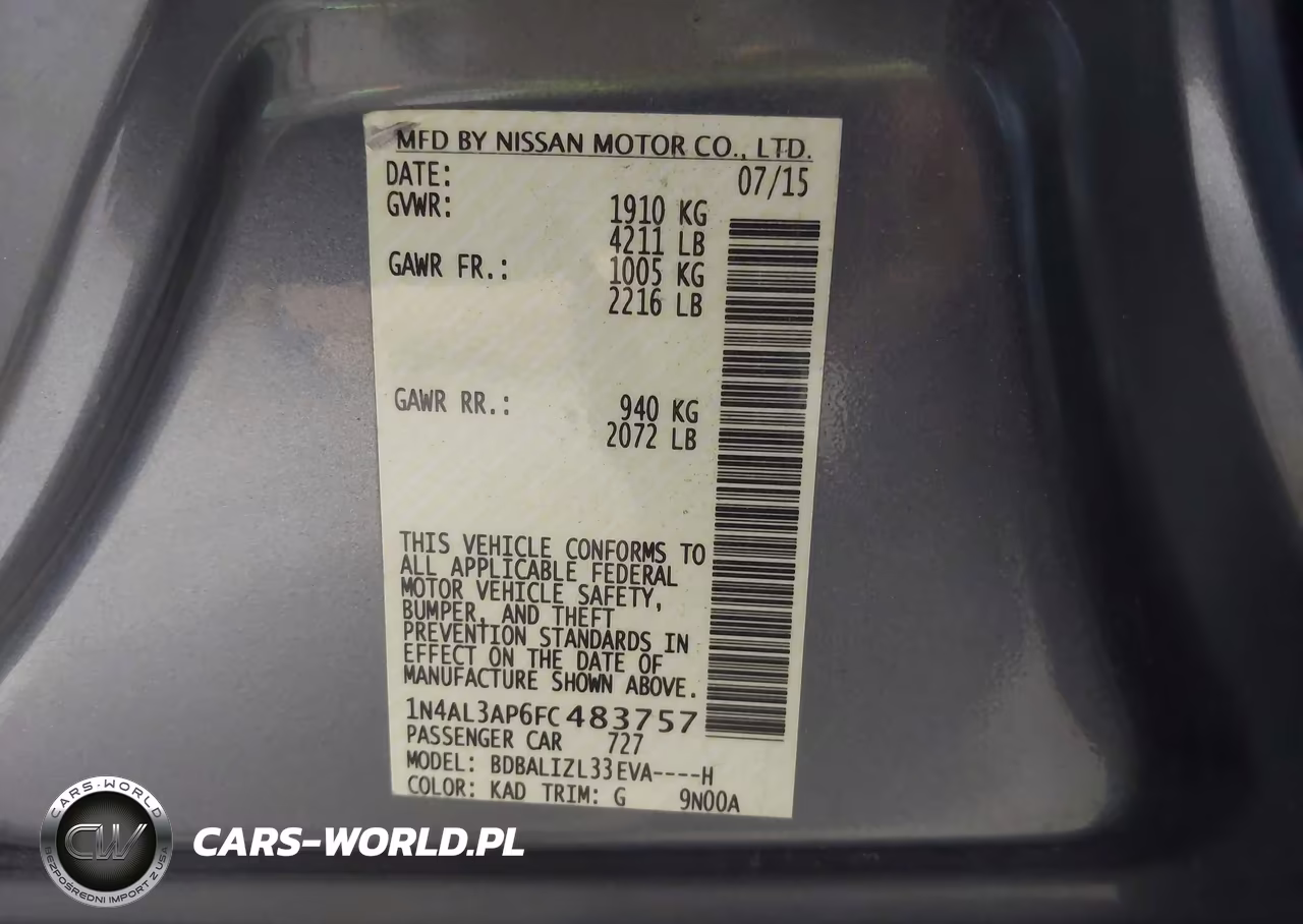 2015 Nissan Altima 2.5 Sv VIN:1N4AL3AP6FC483757 - 9