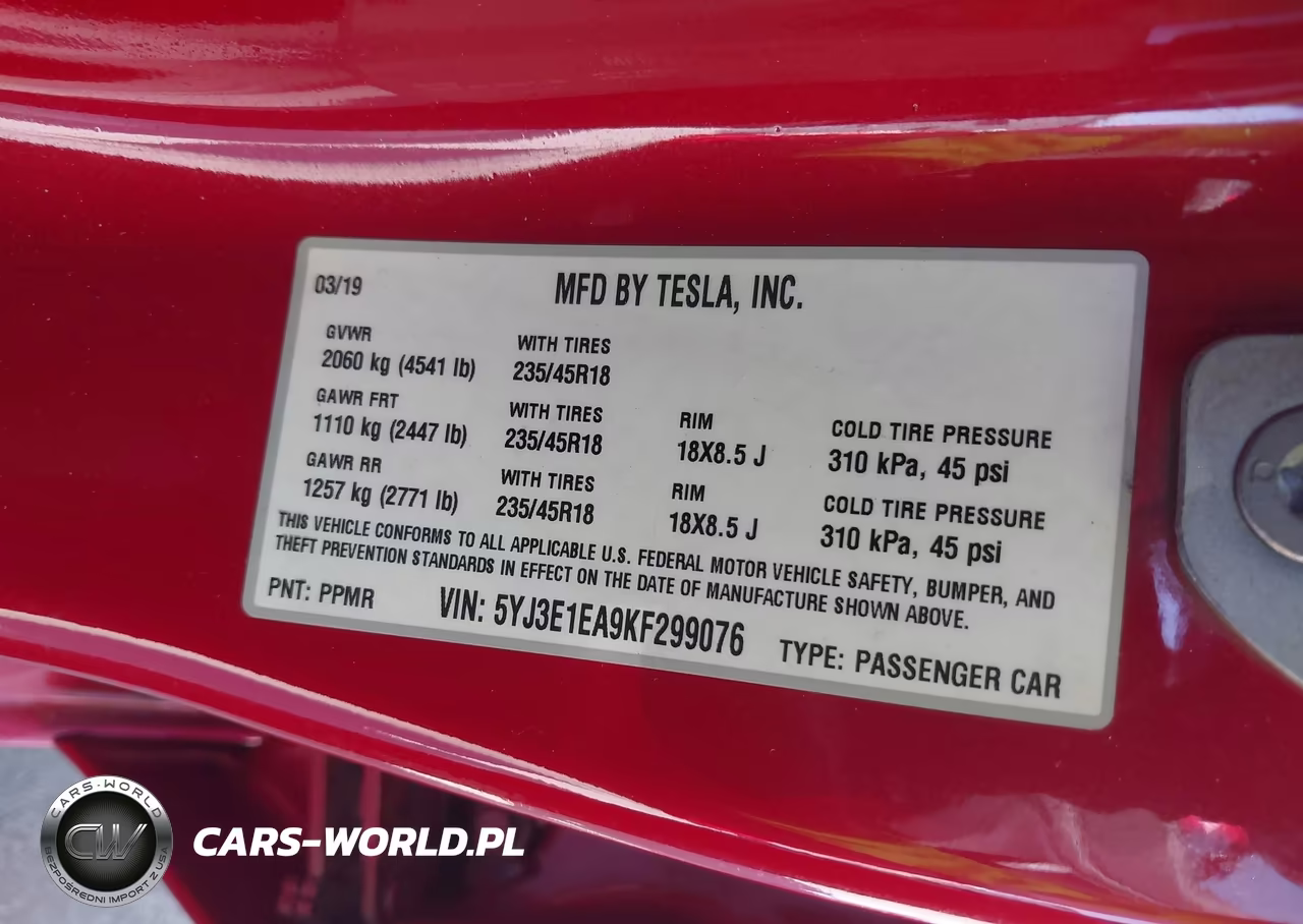 2019 Tesla Model 3 VIN:5YJ3E1EA9KF299076 - 9