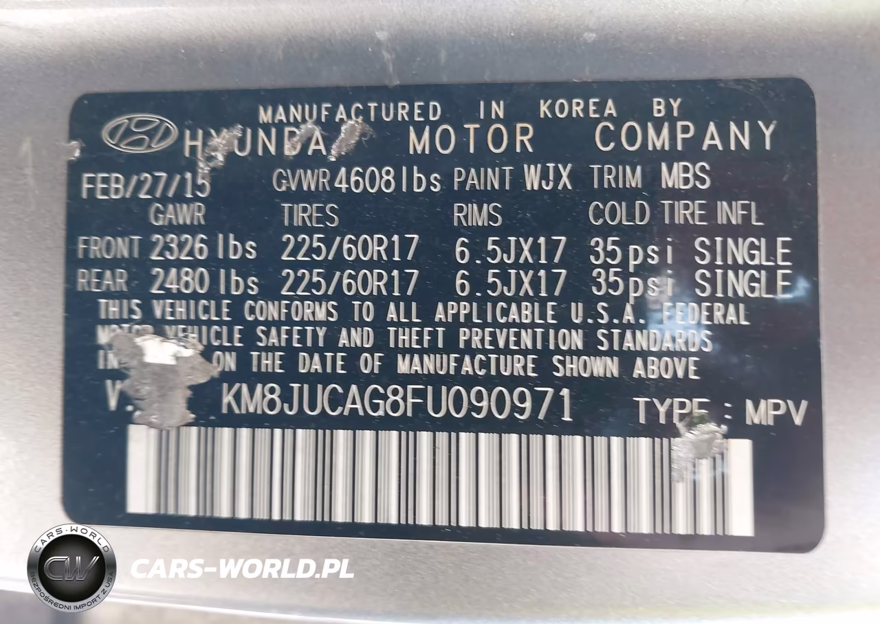 2015 Hyundai Tucson Se VIN:KM8JUCAG8FU090971 - 9