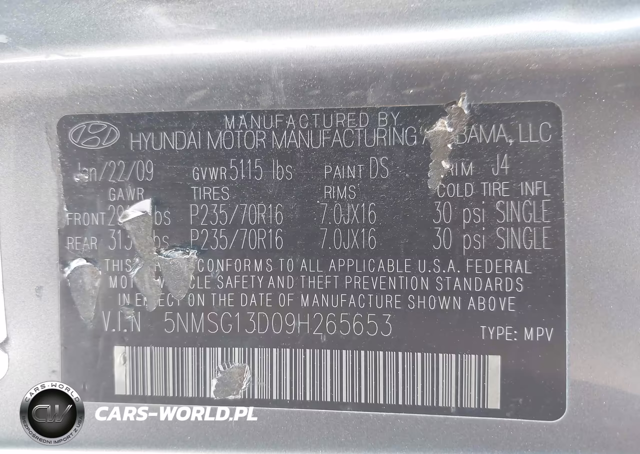 2009 Hyundai Santa Fe Gls VIN:5NMSG13D09H265653 - 9
