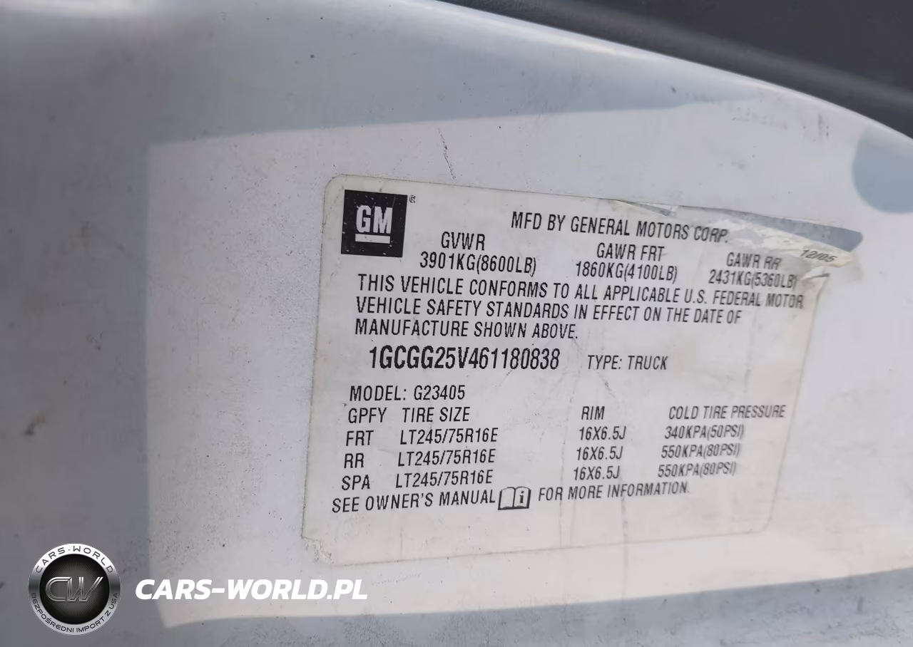 2006 Chevrolet Express Work Van VIN:1GCGG25V461180838 - 9