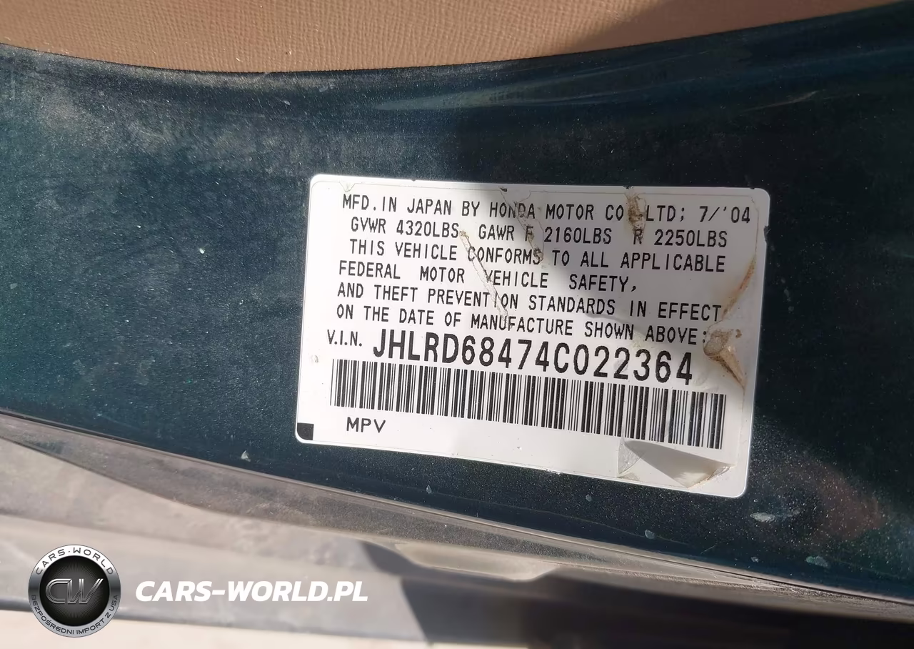 2004 Honda Cr-V Lx VIN:JHLRD68474C022364 - 9