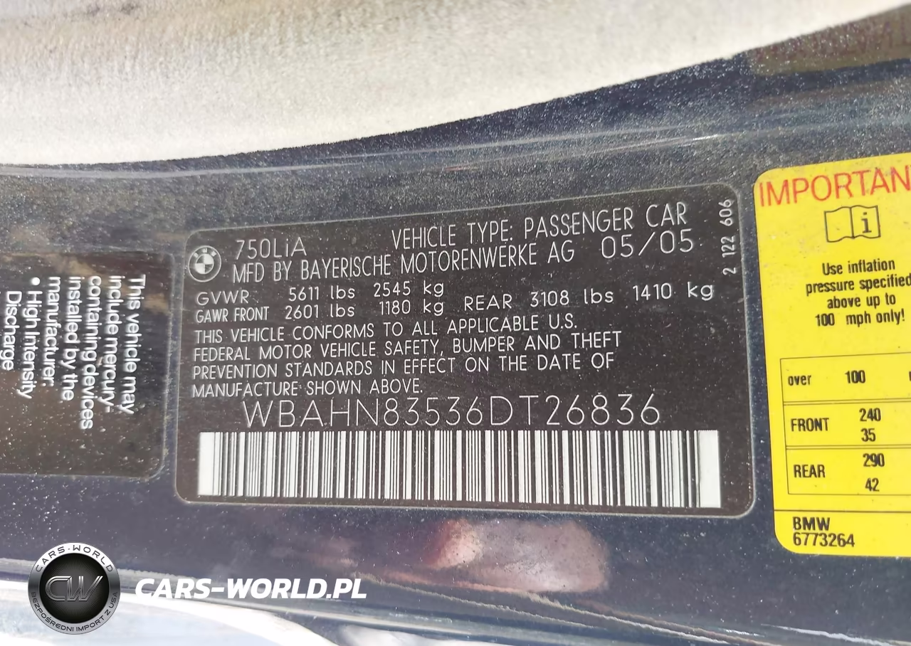 2006 BMW 750 Li VIN:WBAHN83536DT26836 - 9