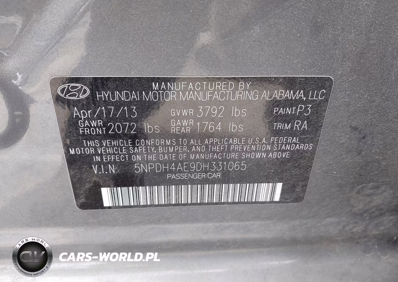 2013 Hyundai Elantra Gls VIN:5NPDH4AE9DH331065 - 9