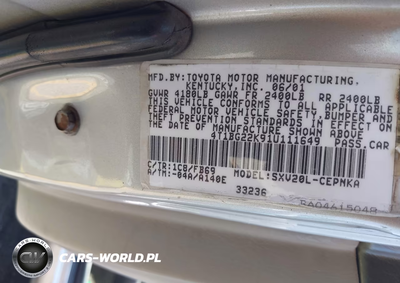 2001 Toyota Camry Le VIN:4T1BG22K91U111649 - 9