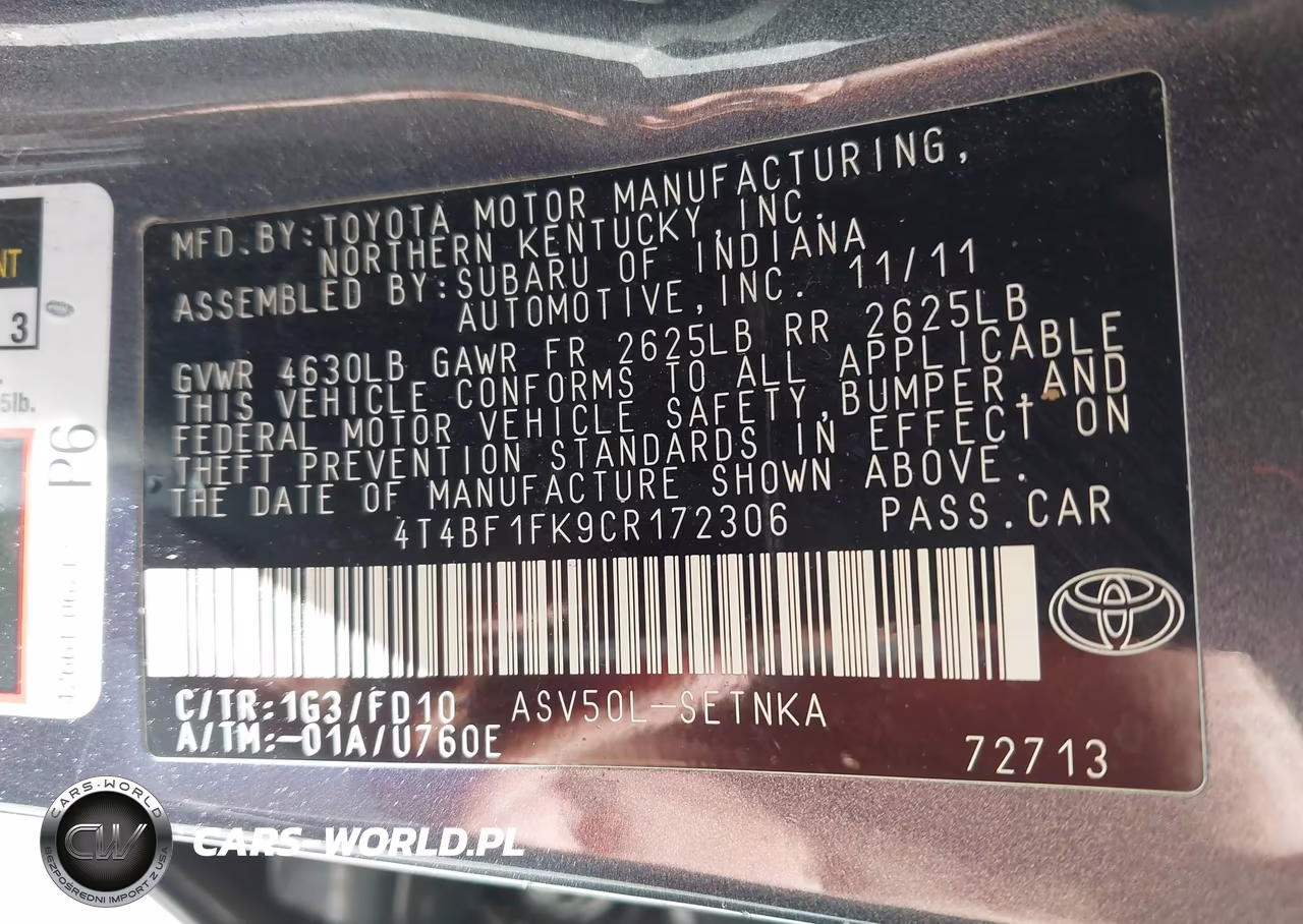 2012 Toyota Camry Le VIN:4T4BF1FK9CR172306 - 9