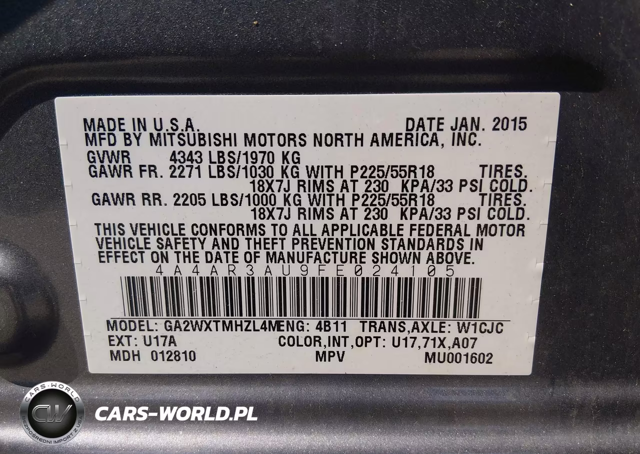 2015 Mitsubishi Outlander Sport Es VIN:4A4AR3AU9FE024105 - 9