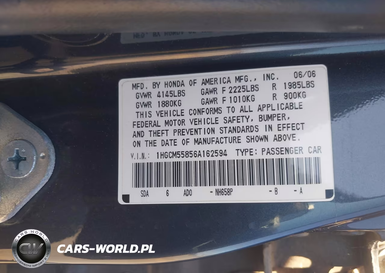 2006 Honda Accord 2.4 Ex VIN:1HGCM55856A162594 - 9