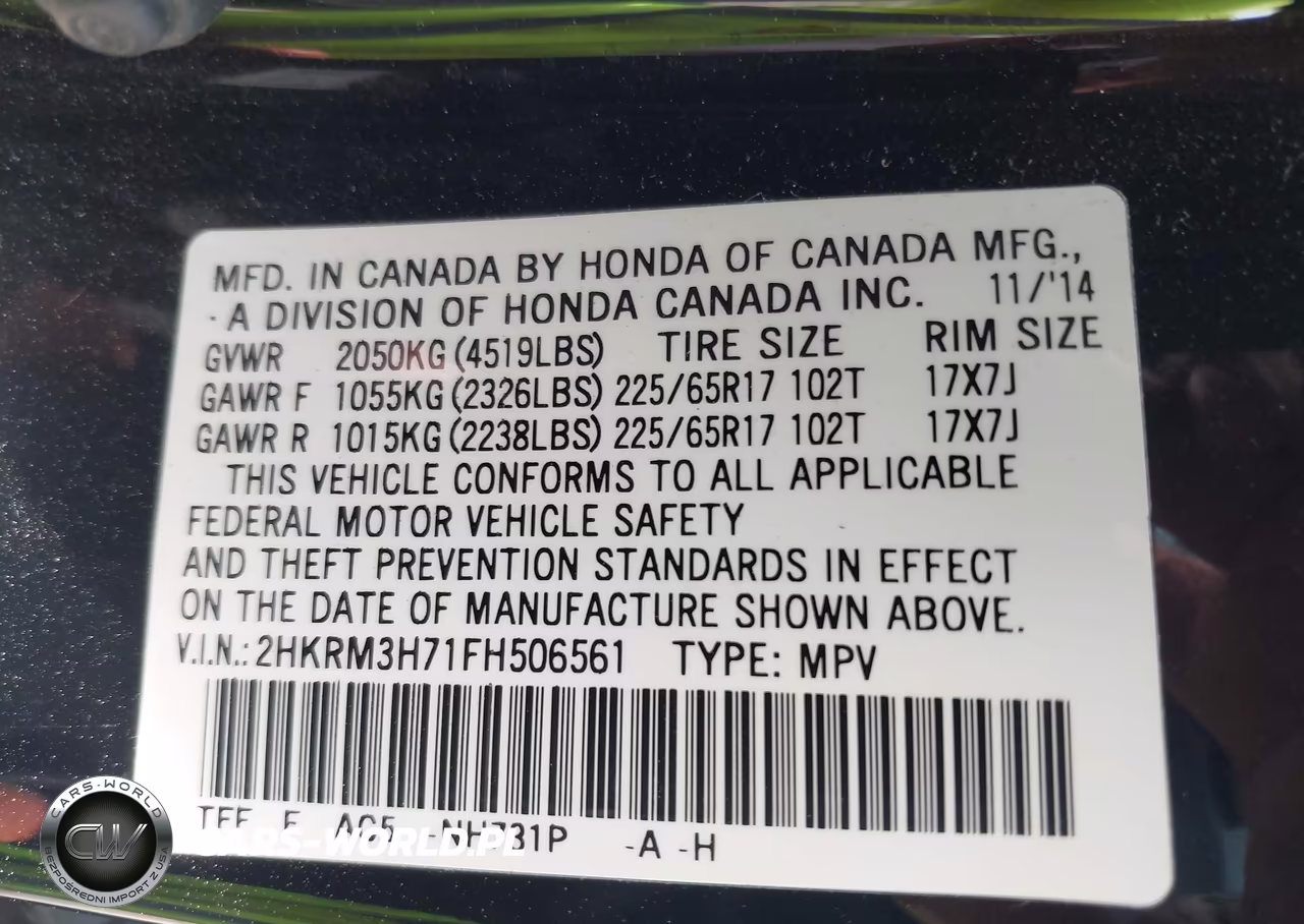 2015 Honda Cr-V Ex-L VIN:2HKRM3H71FH506561 - 9