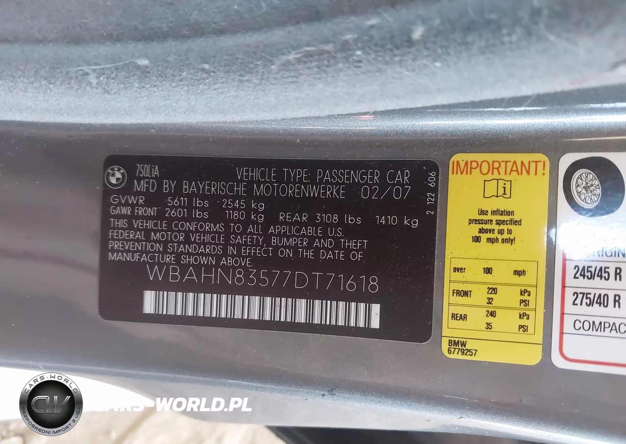 2007 BMW 750Li VIN:WBAHN83577DT71618 - 9