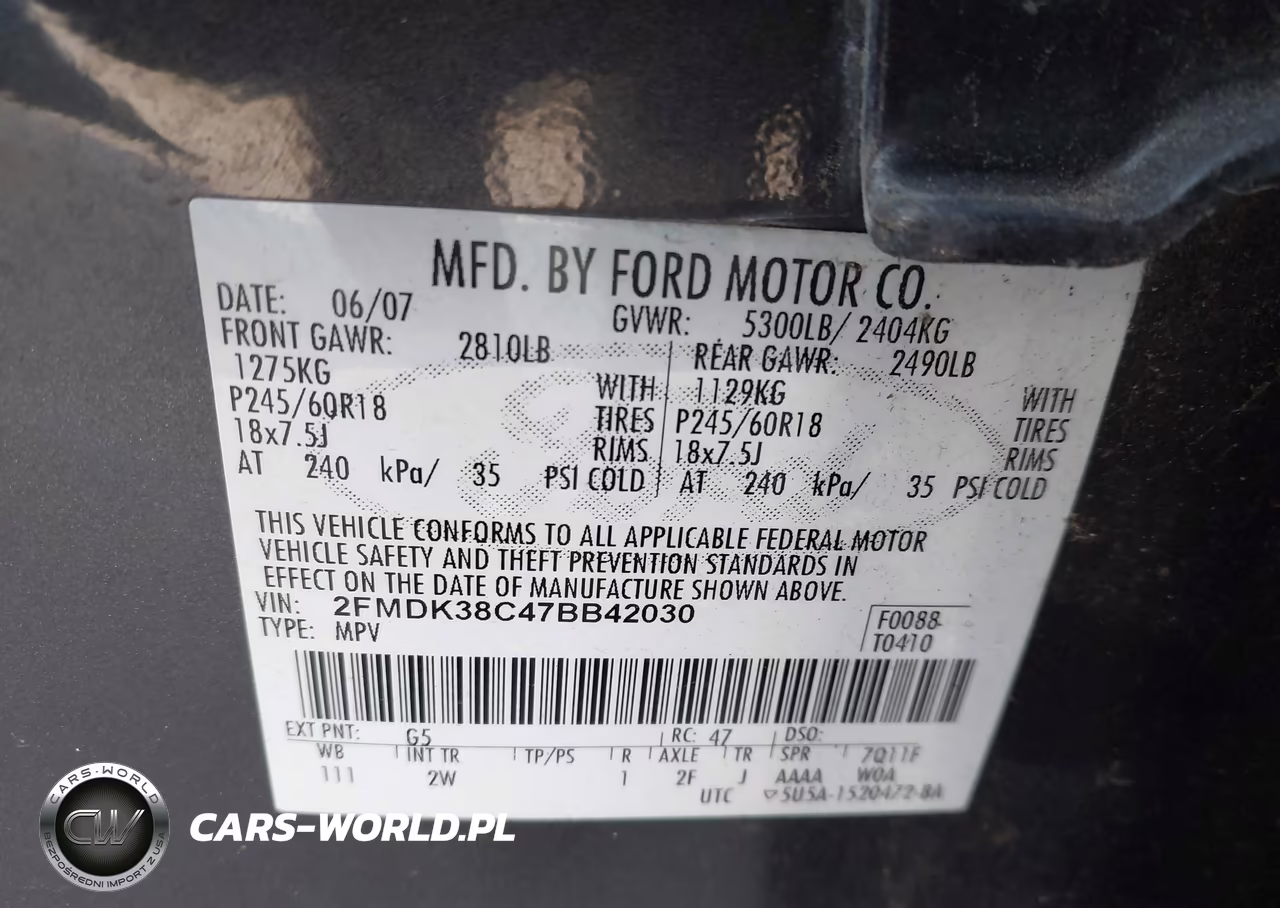 2007 Ford Edge Sel VIN:2FMDK38C47BB42030 - 9