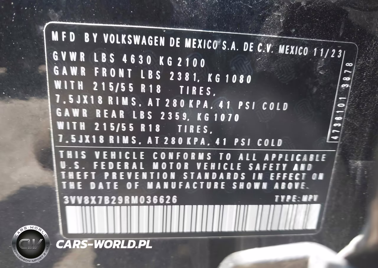 2024 Volkswagen Taos 1.5T S VIN:3VV8X7B29RM036626 - 9