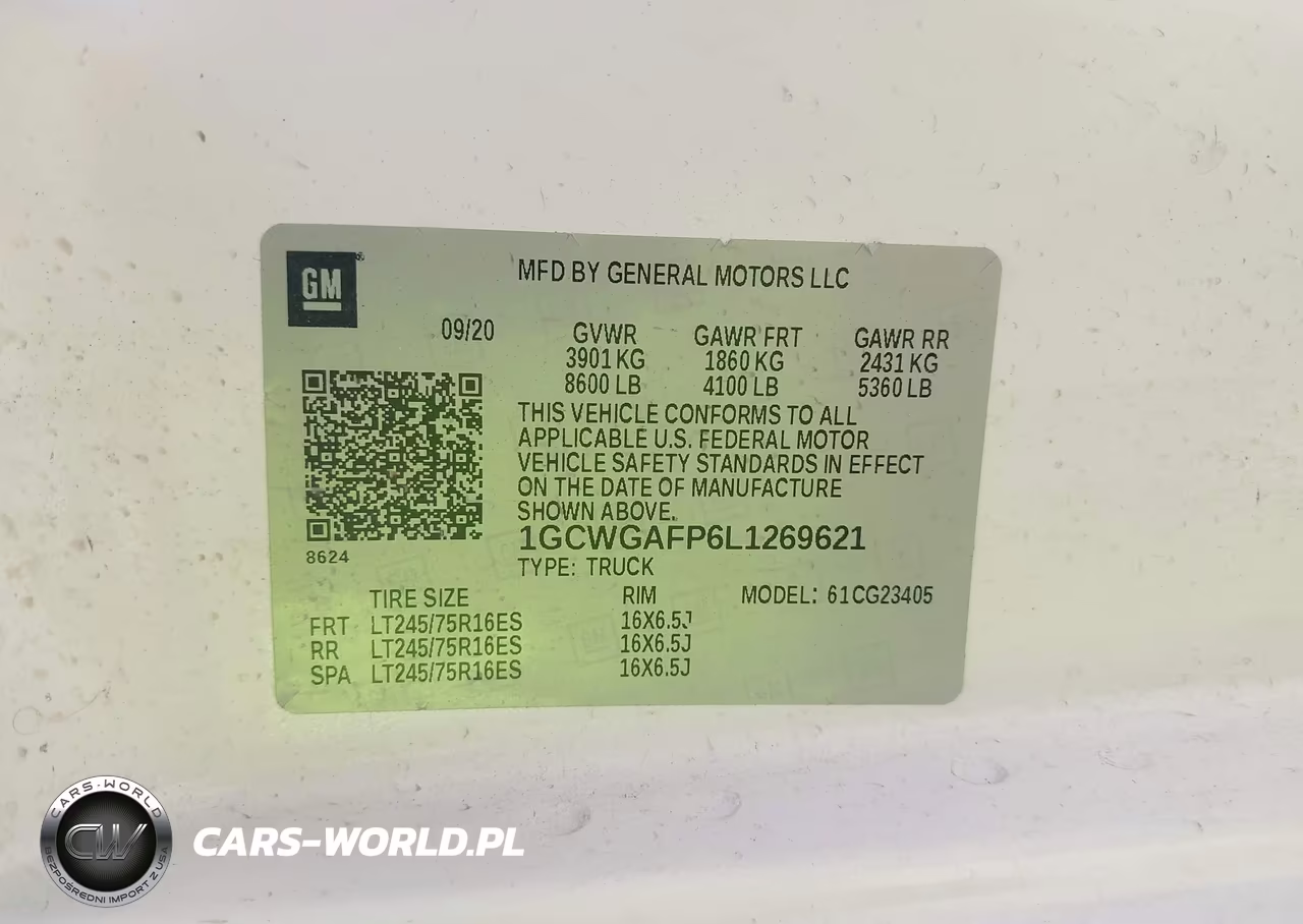 2020 Chevrolet Express Cargo Rwd 2500 Regular Wheelbase Wt VIN:1GCWGAFP6L1269621 - 9