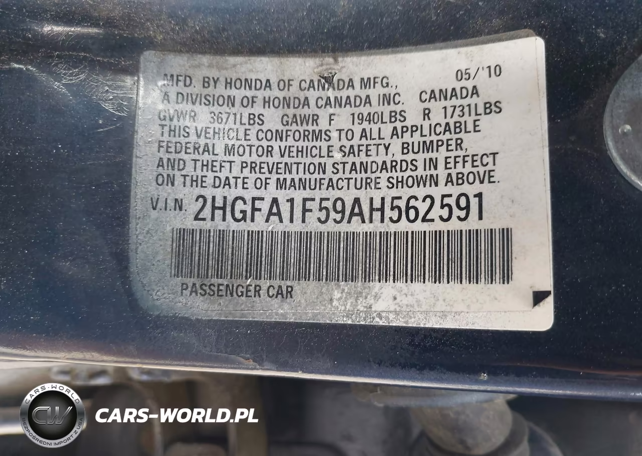 2010 Honda Civic Lx VIN:2HGFA1F59AH562591 - 9
