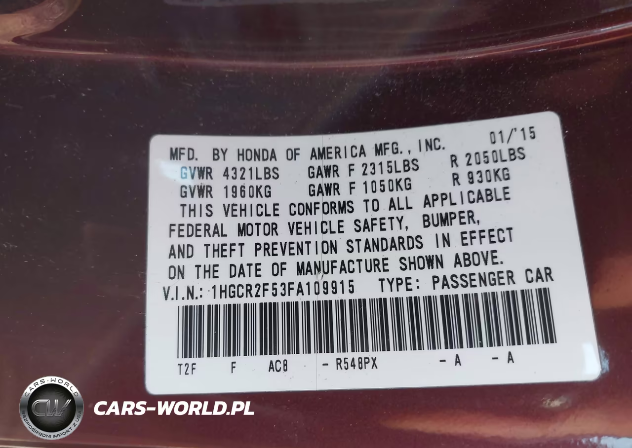 2015 Honda Accord Sport VIN:1HGCR2F53FA109915 - 9