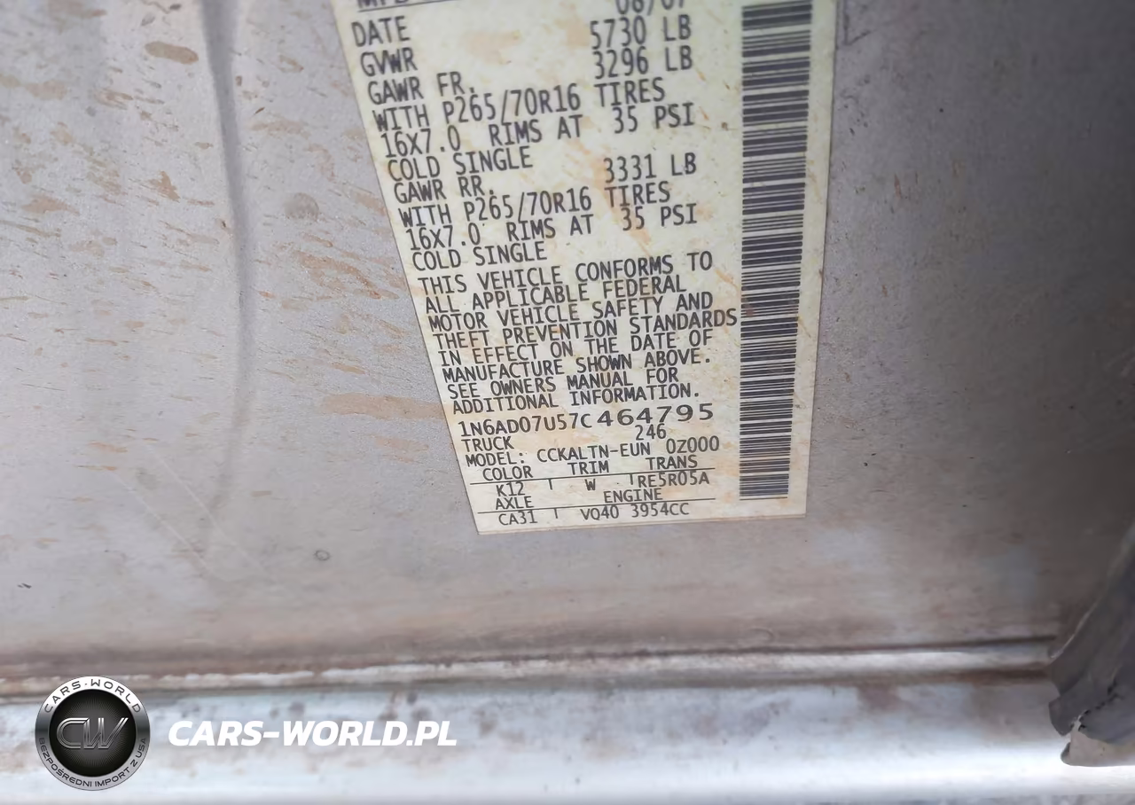 2007 Nissan Frontier Se VIN:1N6AD07U57C464795 - 9
