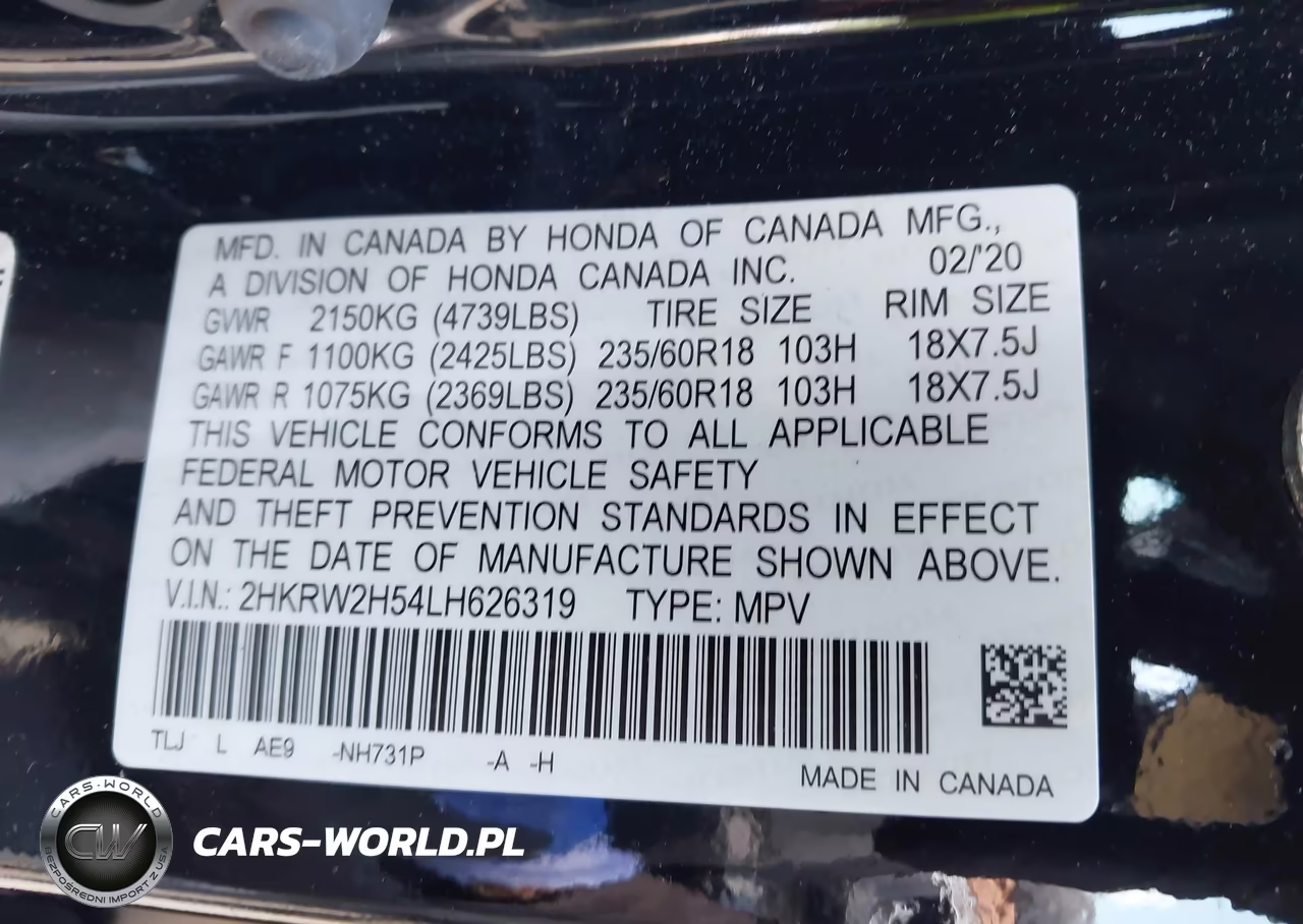 2020 Honda Cr-V Awd Ex VIN:2HKRW2H54LH626319 - 9
